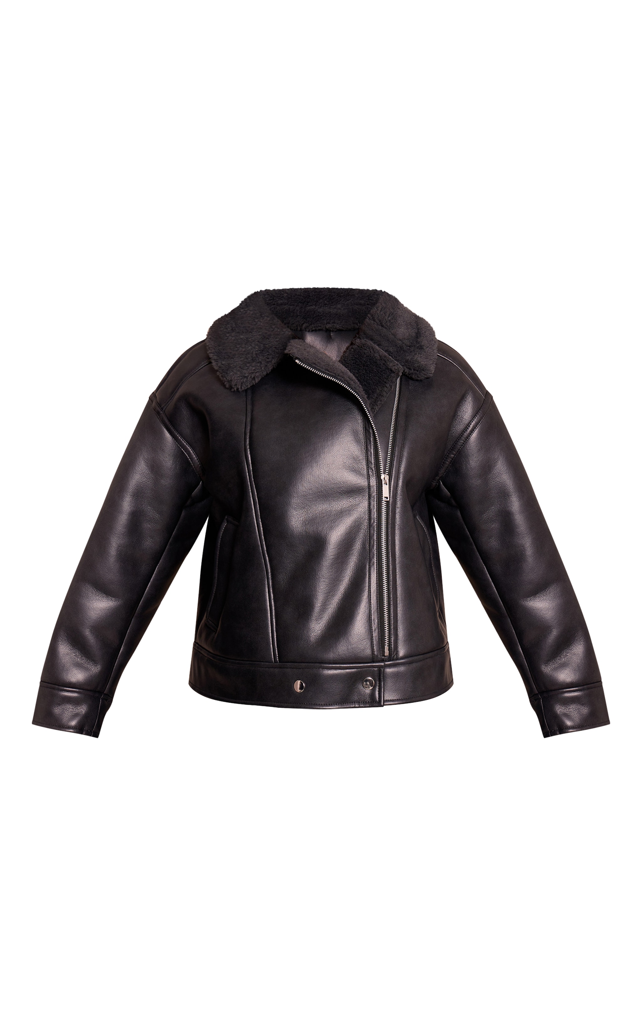 Petite Aviateur en PU gris anthracite à col en imitation mouton image 5