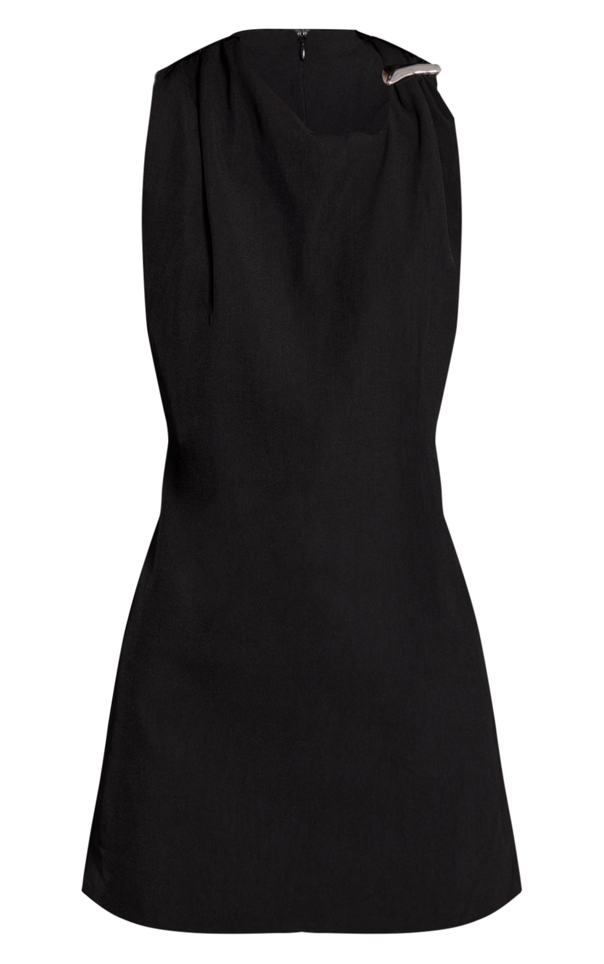 Black Woven Asymmetric Trim Detail Mini Dress image 5