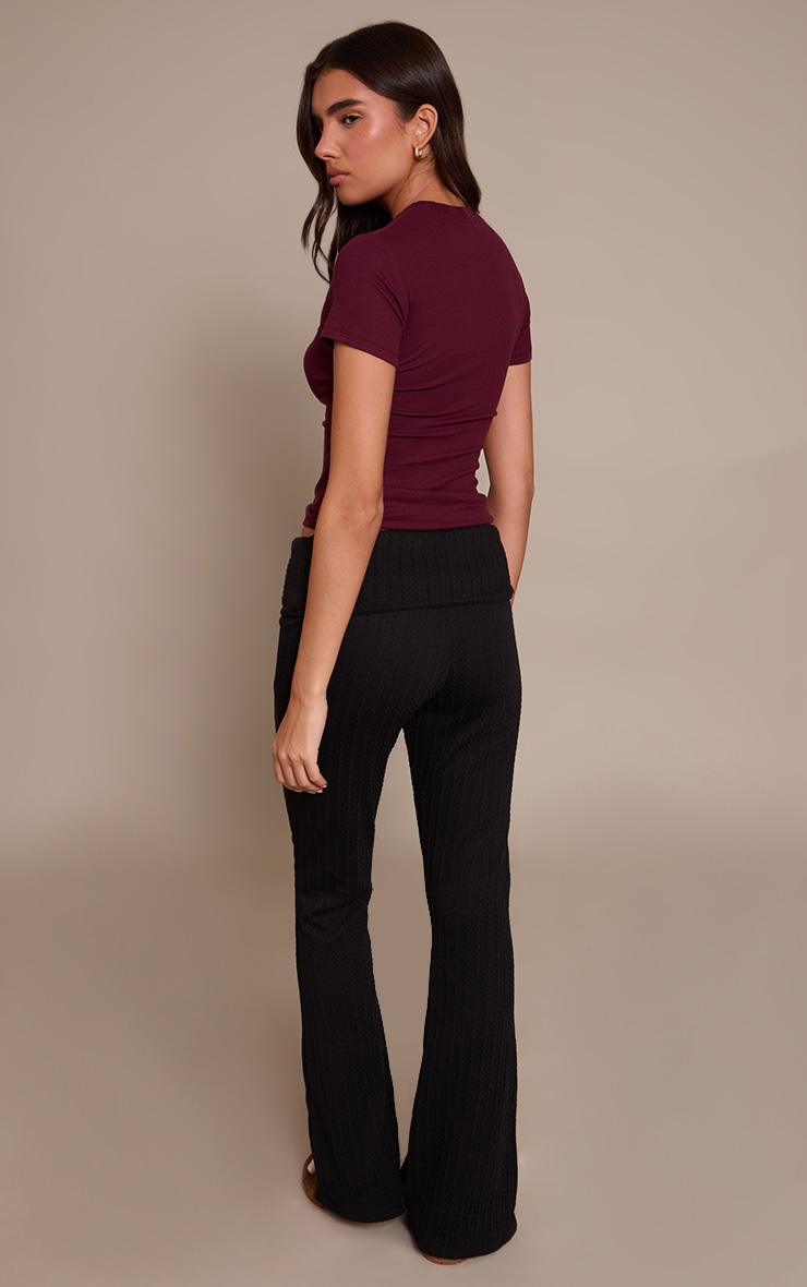 Black Cable Textured Jersey Fold Over Flared Pant image 3