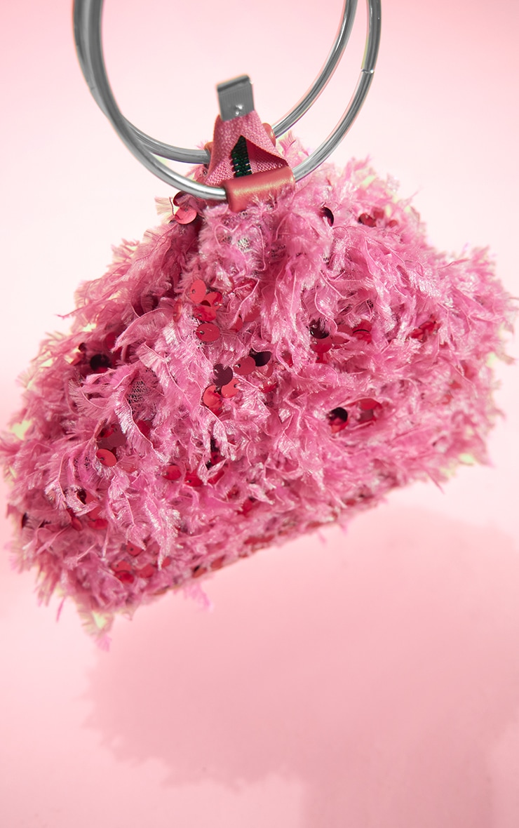 Bright Pink Fluffy Sequin Round Handle Grab Bag image 2