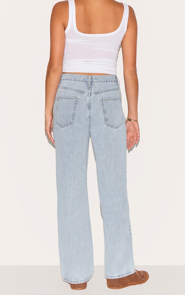 Jean Droit Petite Taille en Denim Bleu Clair avec Ceinture Asymétrique image 3