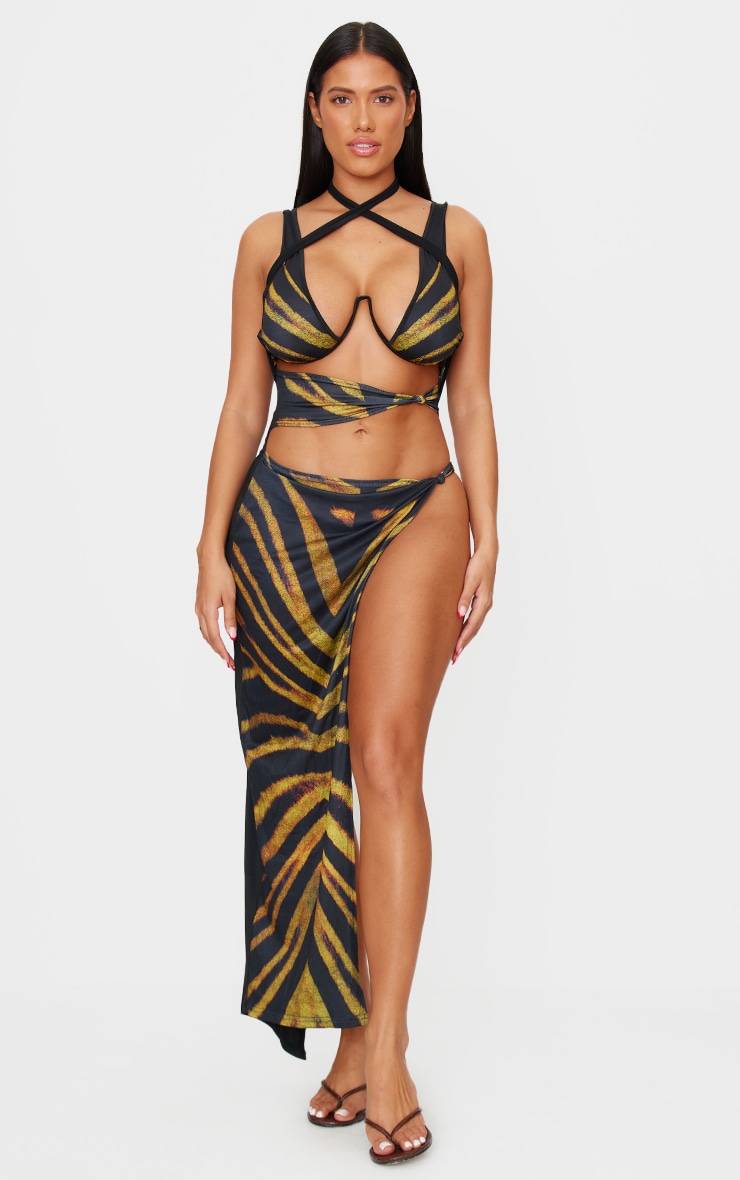 Shape Zebra Slinky Printed Cut Out Bralet Maxi Dress