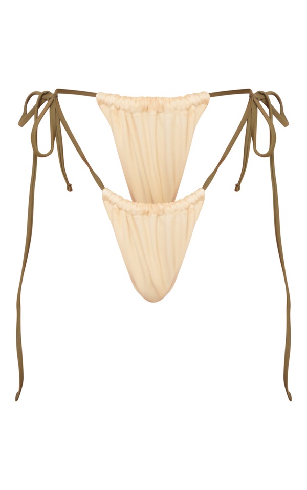 Cream Contrast Strap Beaded Tie Side Bikini Bottom PrettyLittleThing