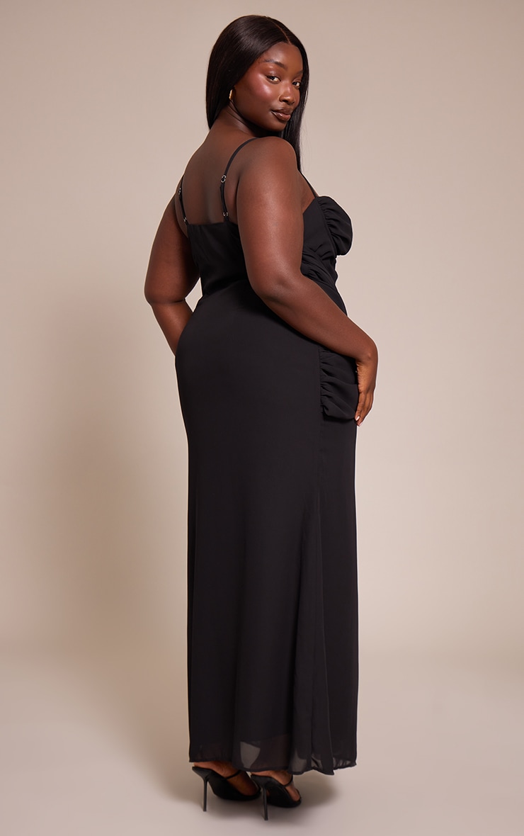 Plus Black Chiffon Drape Detail Maxi Dress image 2