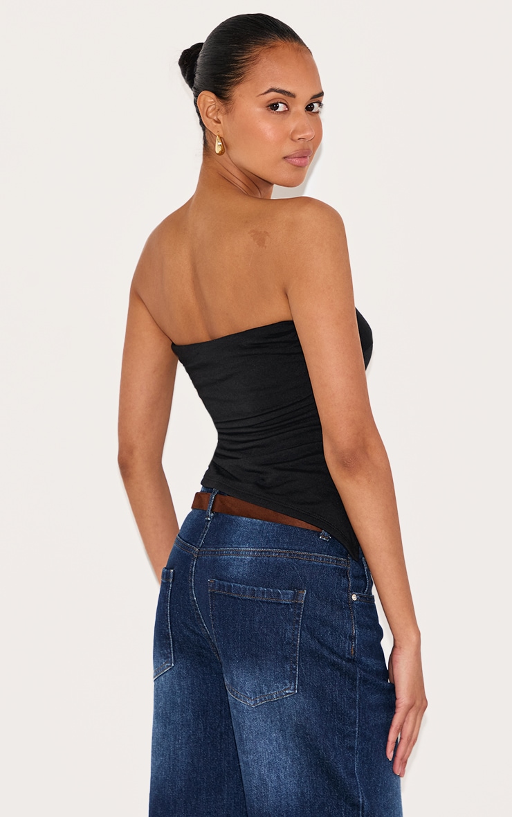 Black Contour Jersey Asymmetric Hem Bandeau Top image 2