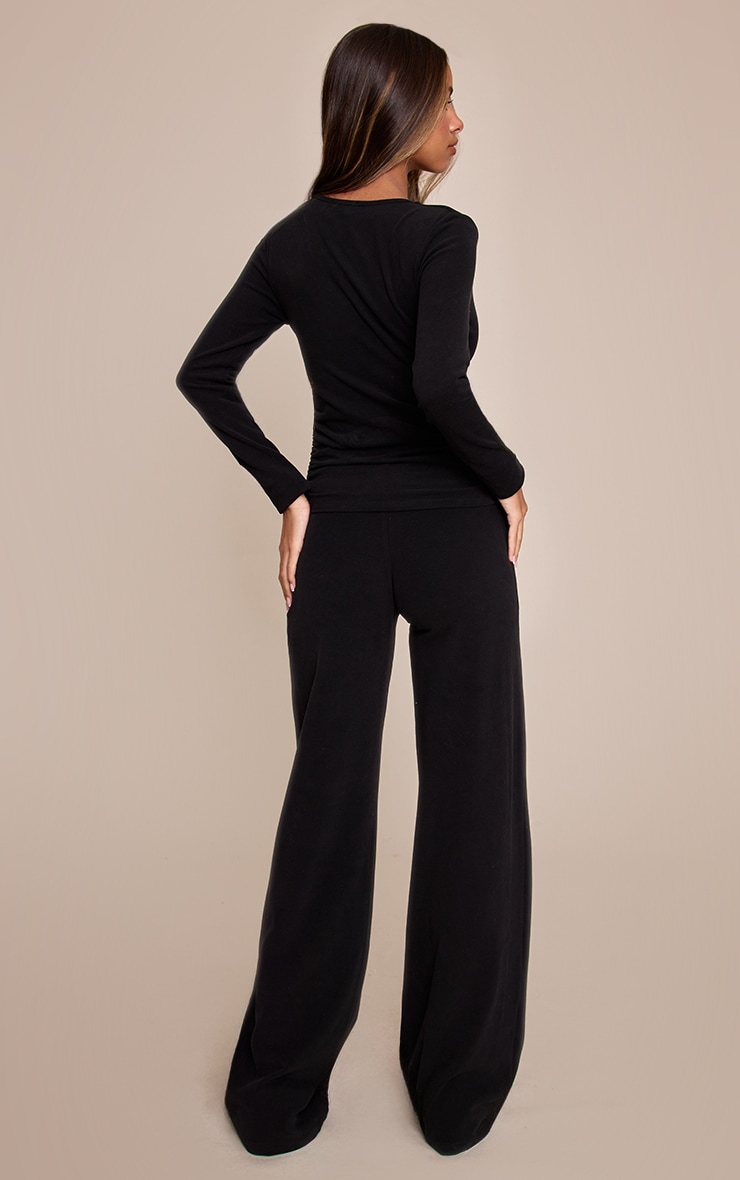 Petite Black Soft Cotton Low Rise Straight Leg Lounge Pants image 3