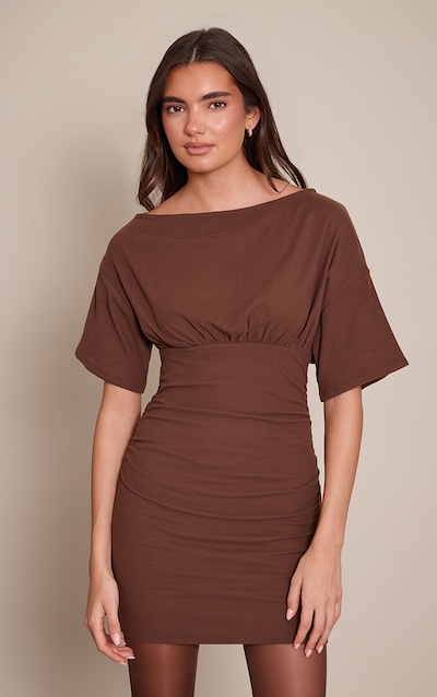Chocolate Cap Sleeve Ruched Shift Dress