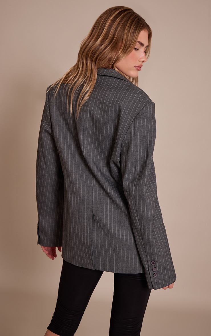 Grey Pinstripe Boyfriend Premium Blazer image 2
