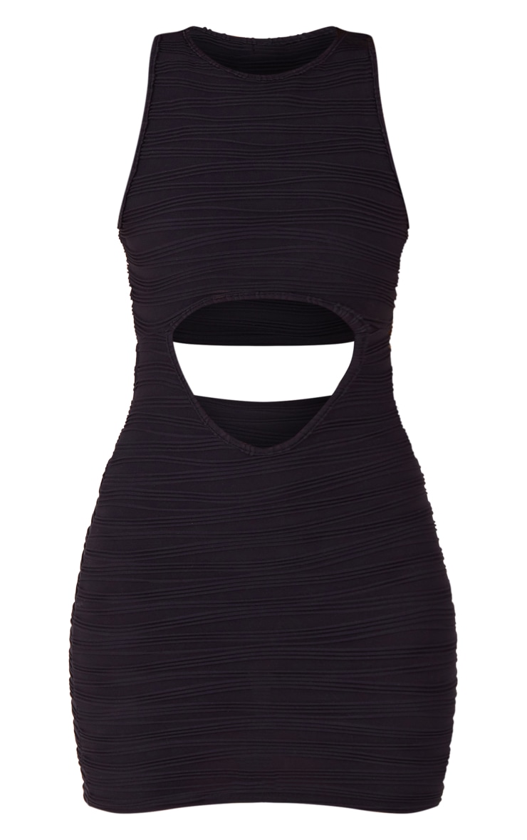 Black Textured Racer Cut Out Detail Bodycon Dress image 5
