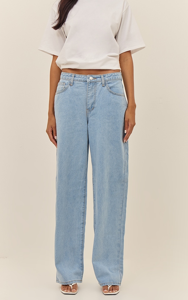 Light Blue Mid Rise Straight Leg Jeans