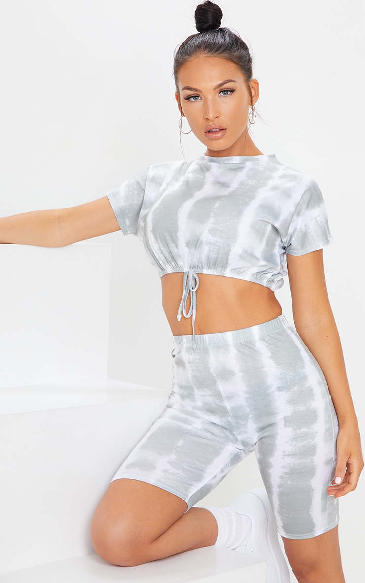Sage Green Tie Dye High Waist Cycle Shorts
