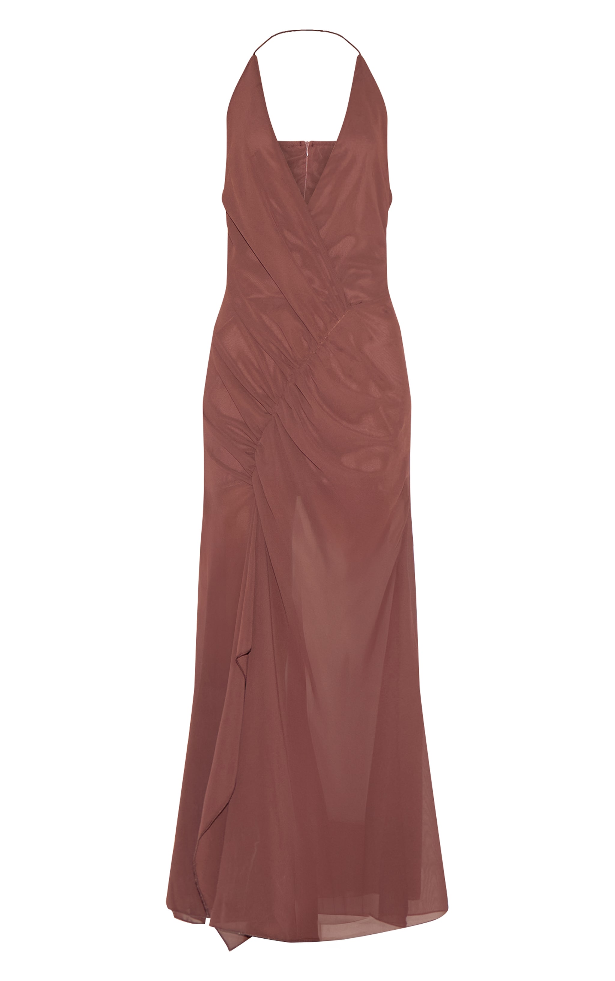 Chocolate Chiffon Asymmetric Ruched Maxi Dress image 5