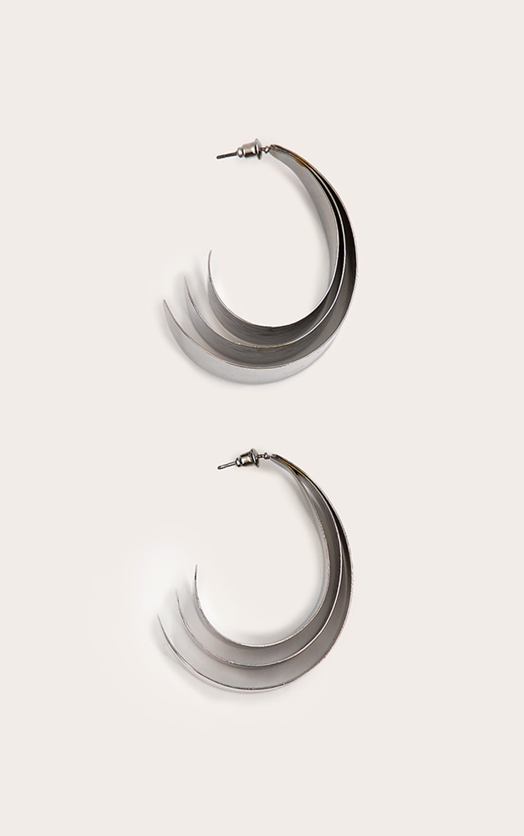 Silver Smooth Multi Layered Hoop Earrings image 3