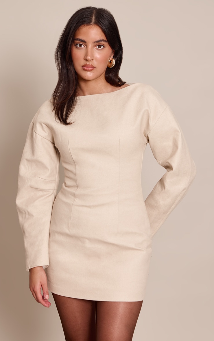Cream Boat Neck Cocoon Sleeve Bodycon Dress image 1