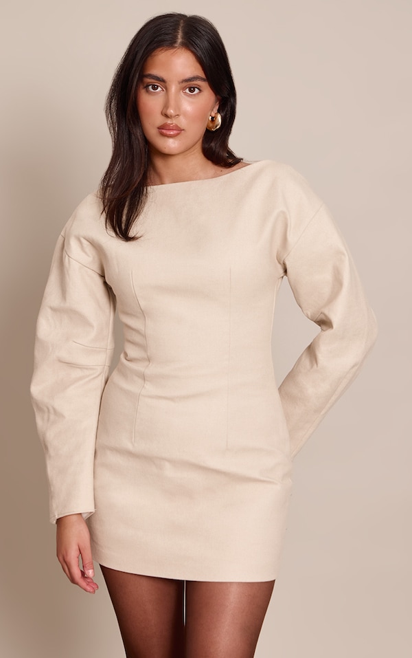 Cream Boat Neck Cocoon Sleeve Bodycon Dress