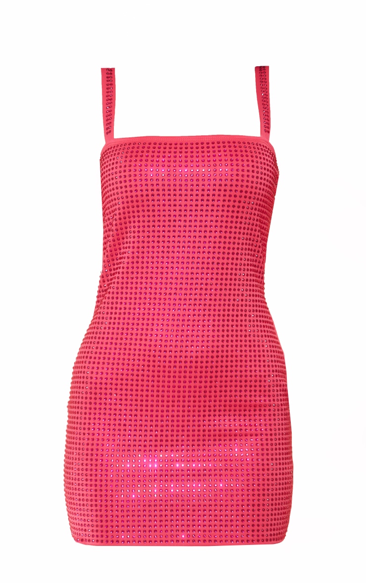 Hot Pink Diamante Strappy Bodycon Dress image 5