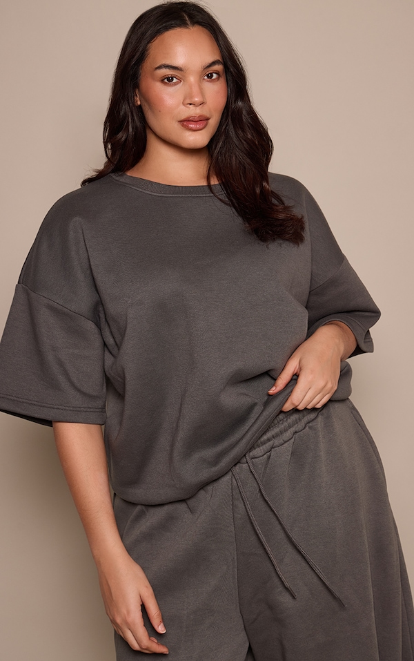 Plus Charcoal Oversized Drop Shoulder Sweat T-Shirt