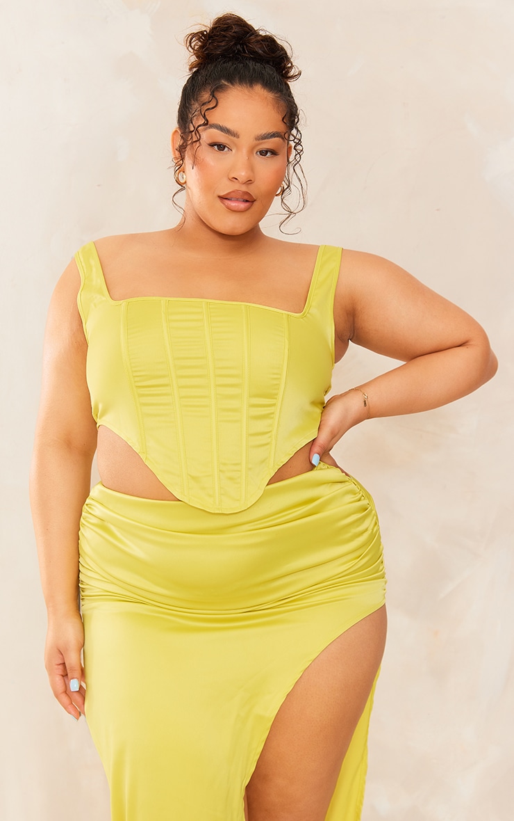 Plus Chartreuse Satin Boned Corset