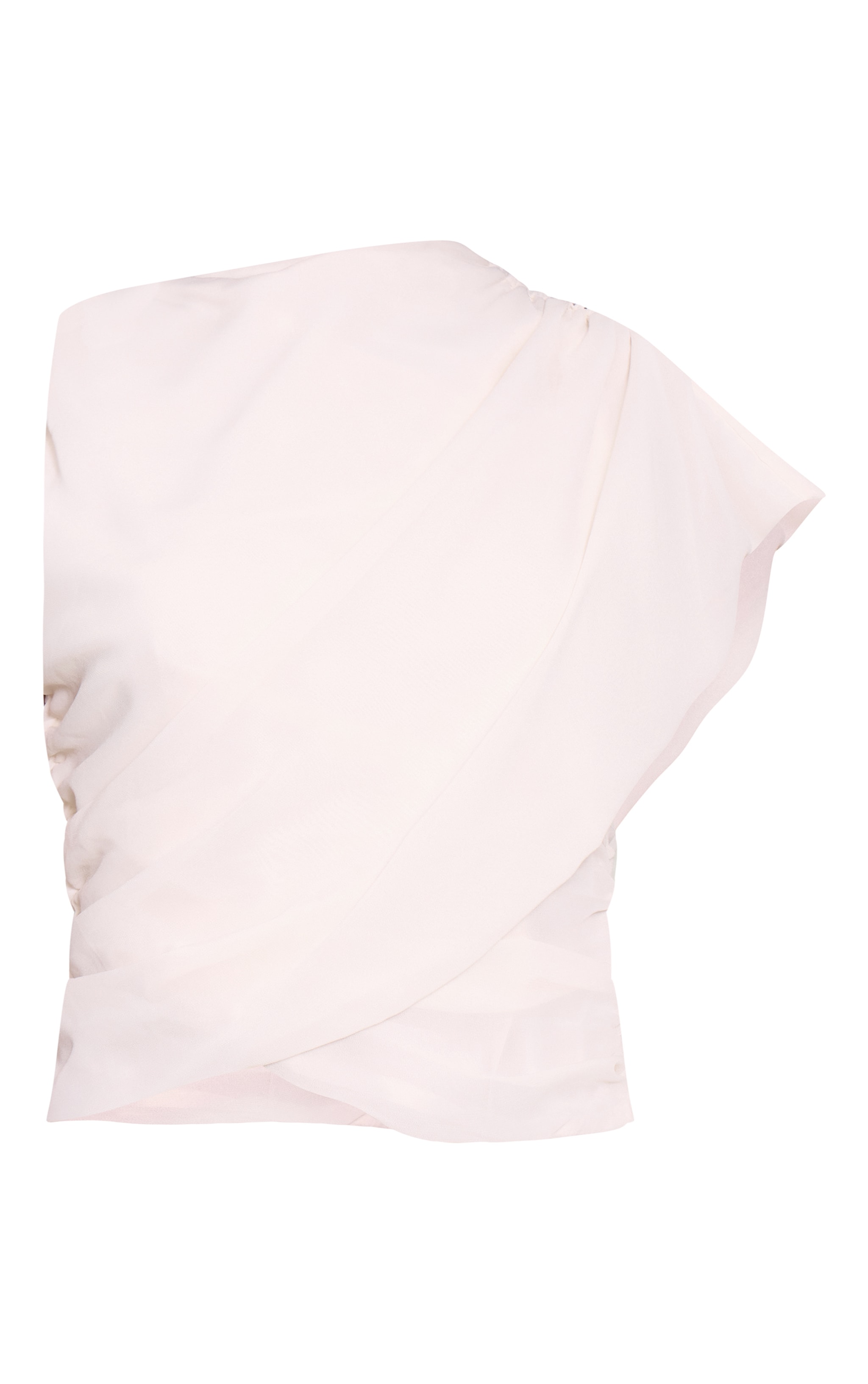 Ecru Chiffon One Shoulder Drape Long Top image 5