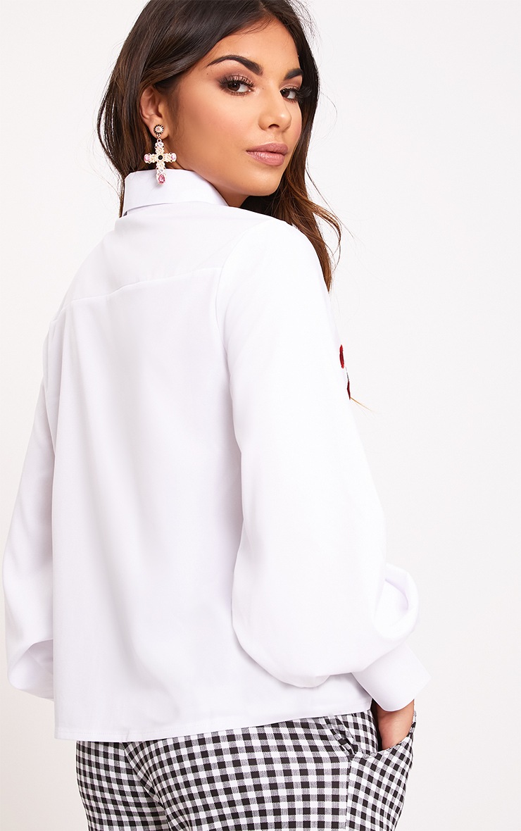 White Floral Applique Shirt Tops PrettyLittleThing