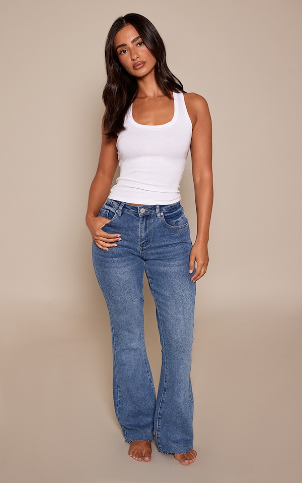 Petite Dark Blue Low Rise Stretch Flared Jeans