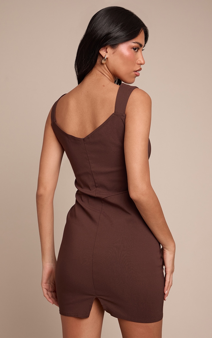 Chocolate Thick Strap Boned Corset Detail Bodycon Dress   image 2