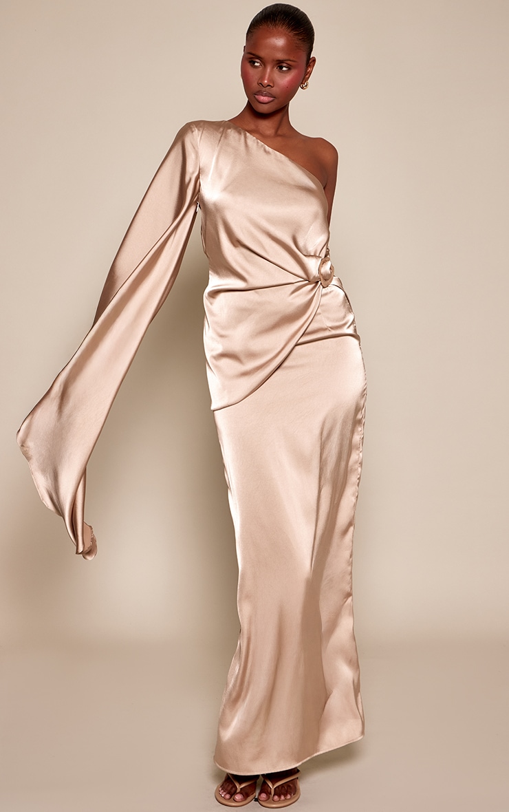 Taupe Satin One Sleeve Trim Detail Top image 3