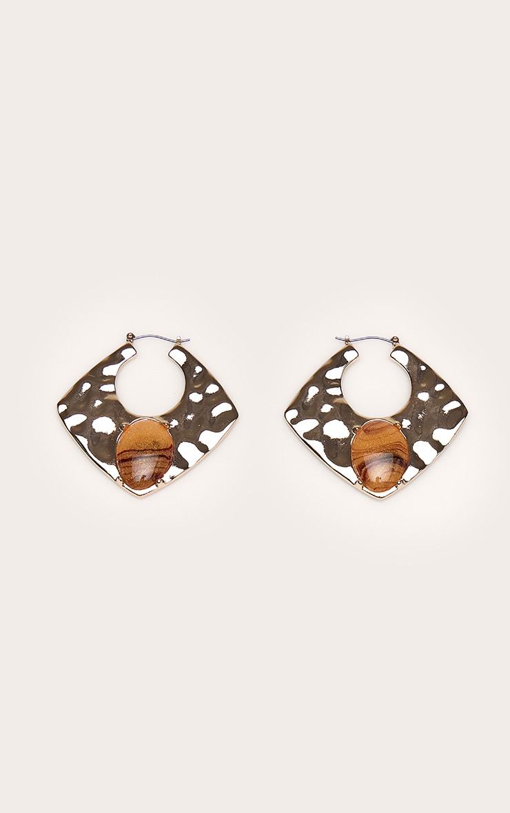 Gold Hammered Tiger Eye Abstract Statement Earrings image 2