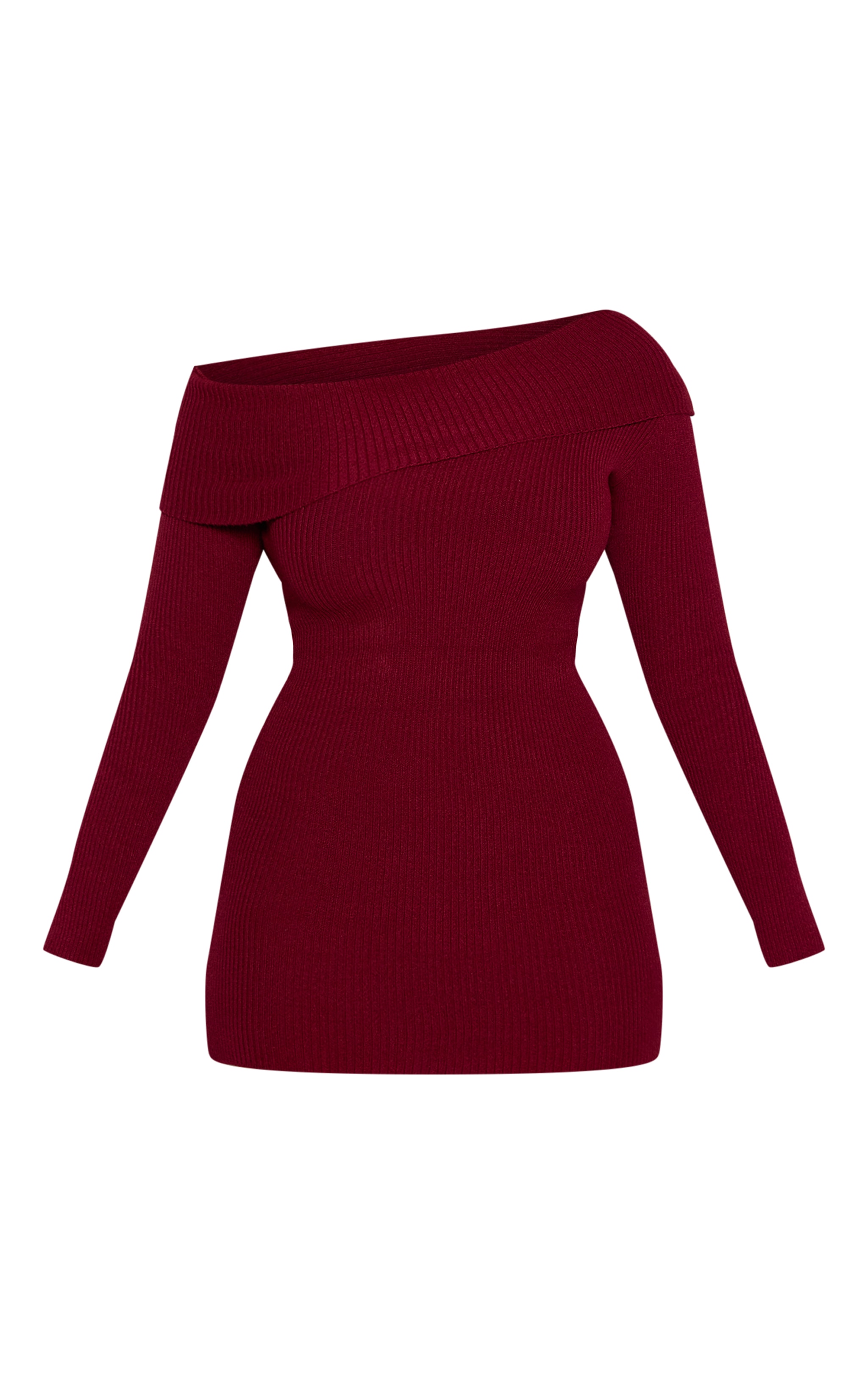 Shape Burgandy Off Shoulder Fold Over Knitted Bodycon Dress image 5
