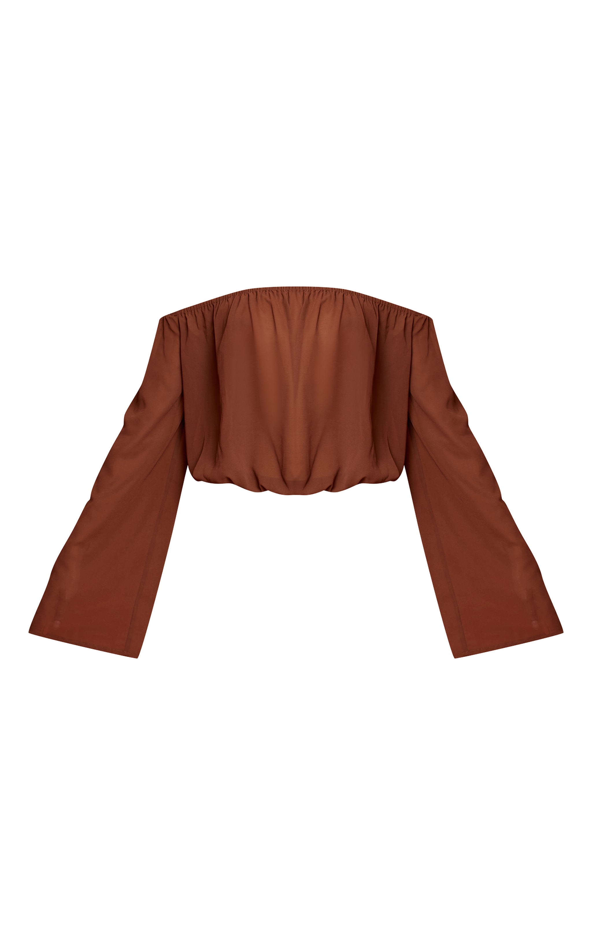 Brown Chiffon Ruched Bardot Blouse image 5