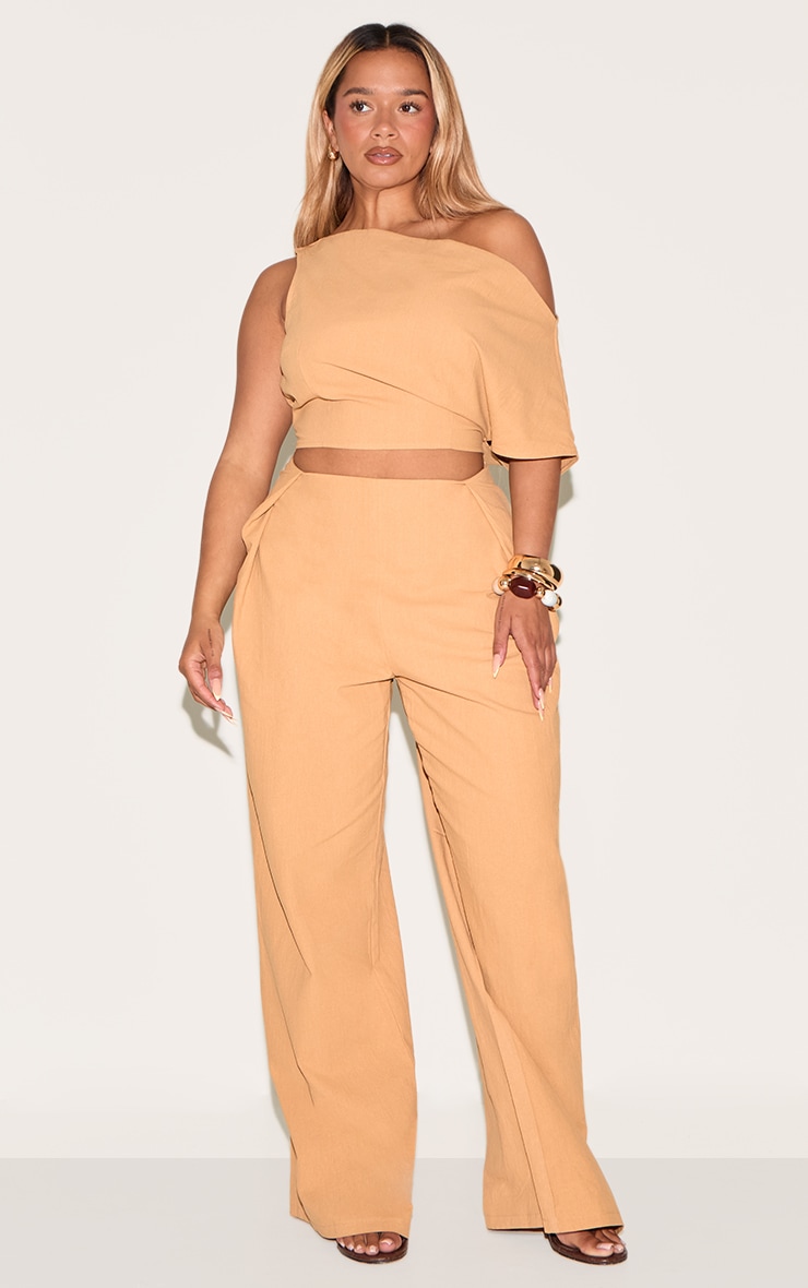 Shape Olive Linen Look Highwaisted Pleated Wide Leg Pants image 1