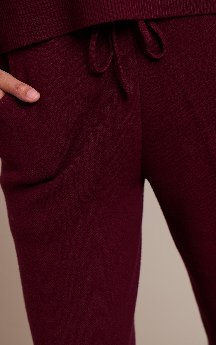 Burgundy Drawstring Wide Leg Knitted Pants image 4