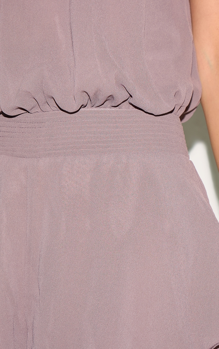 Taupe Chiffon High Neck Drop Waist Romper image 4