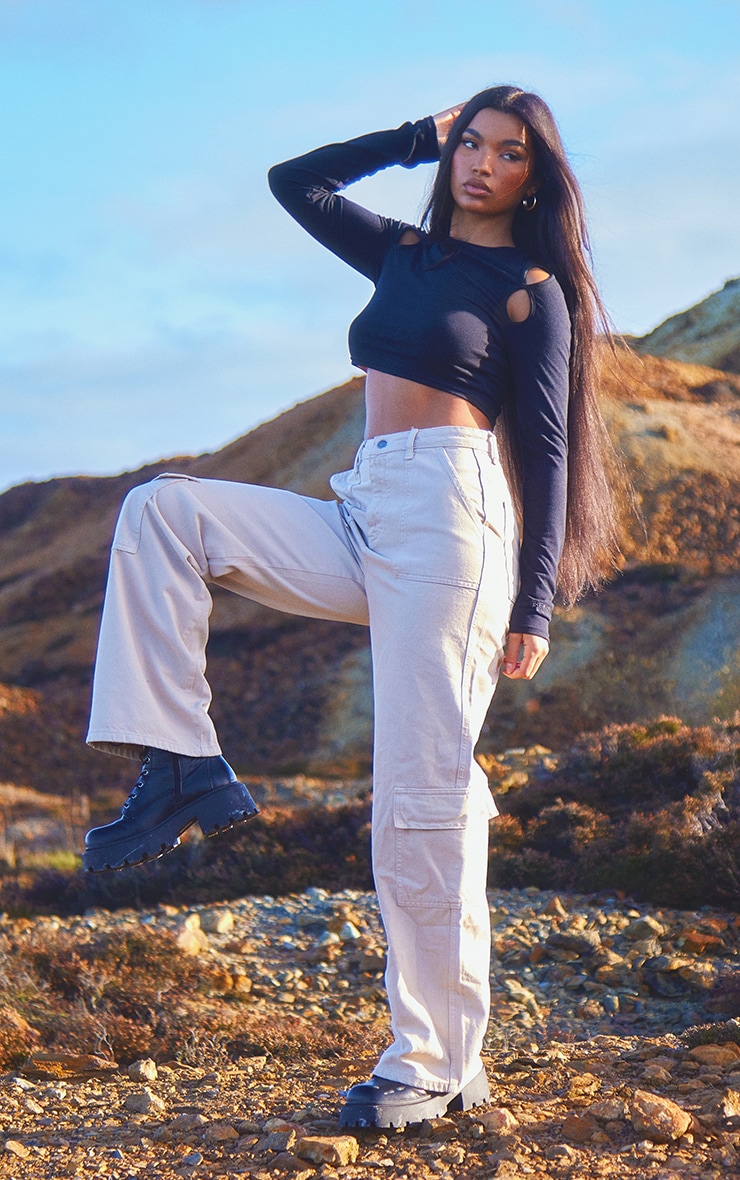 RENEW Oatmeal Cargo Pocket Baggy Wide Leg Jeans