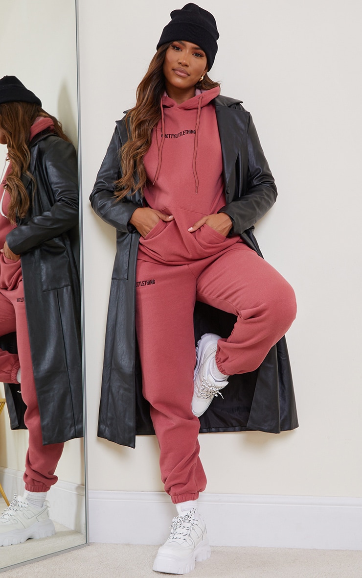 PRETTYLITTLETHING Deep Rose Embroidered Joggers