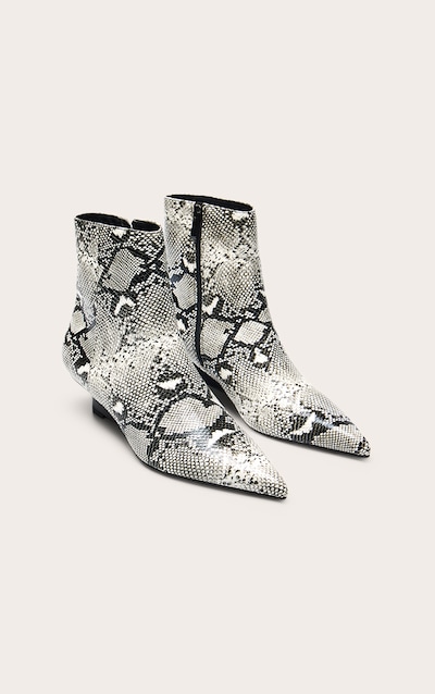 Grey Snake PU Kitten Wedge Ankle Boots