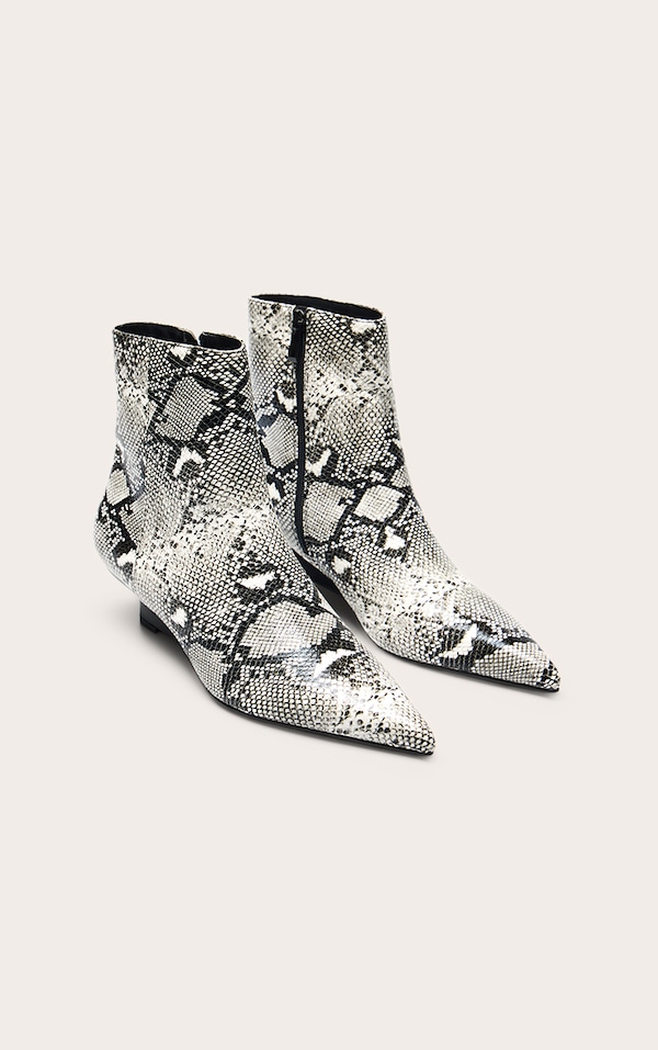 Grey Snake PU Kitten Wedge Ankle Boots