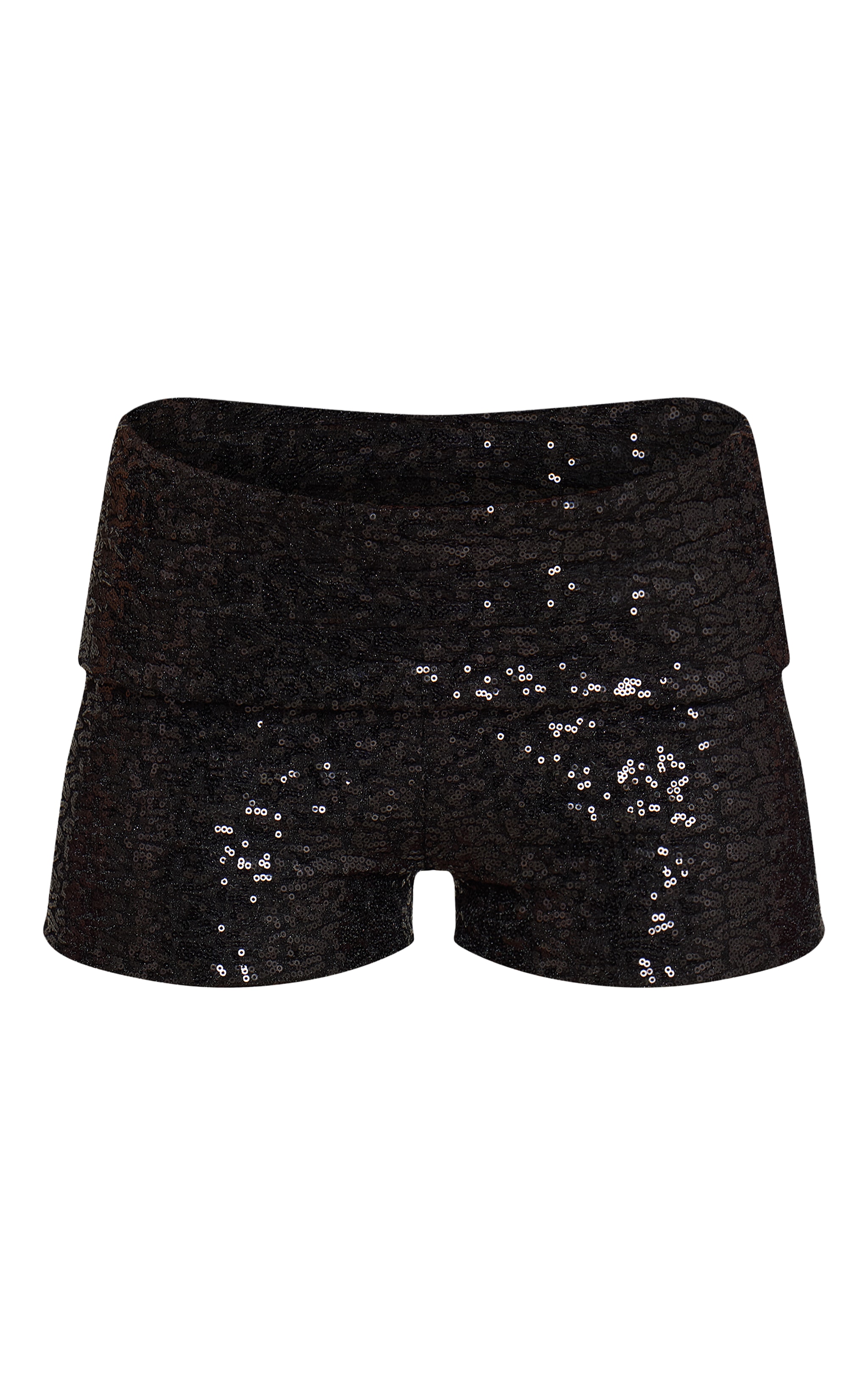 Black Sequin Fold Over Detail Hot Pants image 6