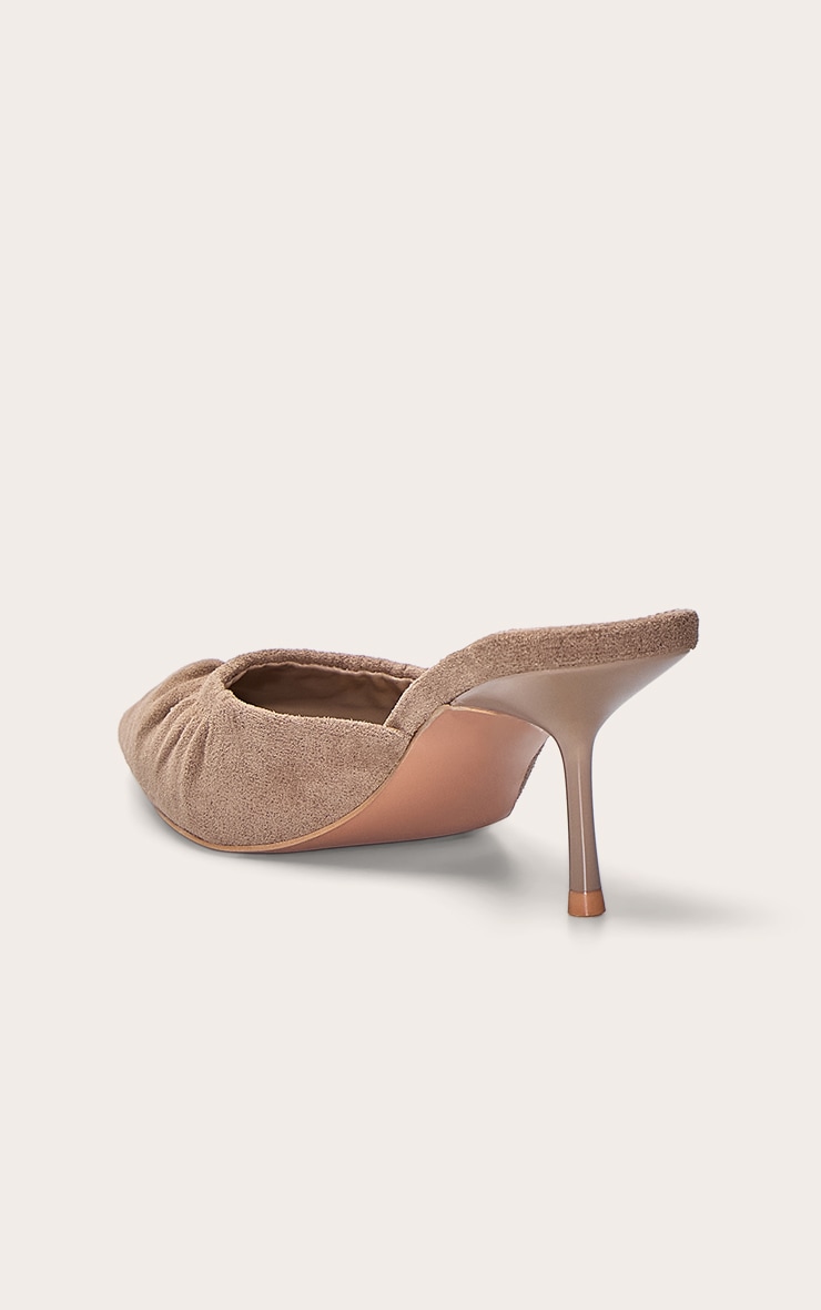 Taupe Faux Suede Ruched Low Heel Court Mule image 4