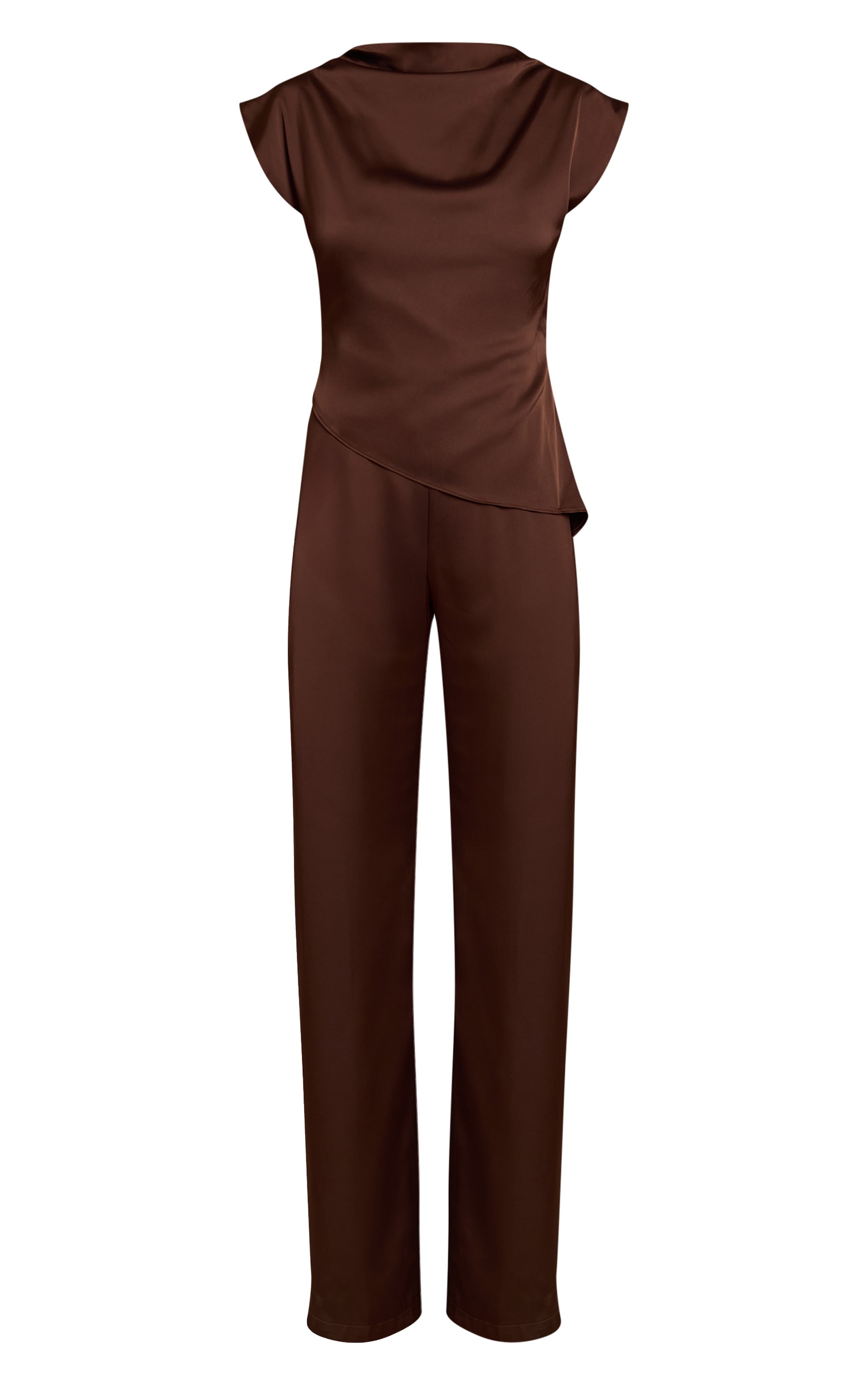 Chocolate Satin Cap Sleeve Straight Leg Jumpsuit image 5