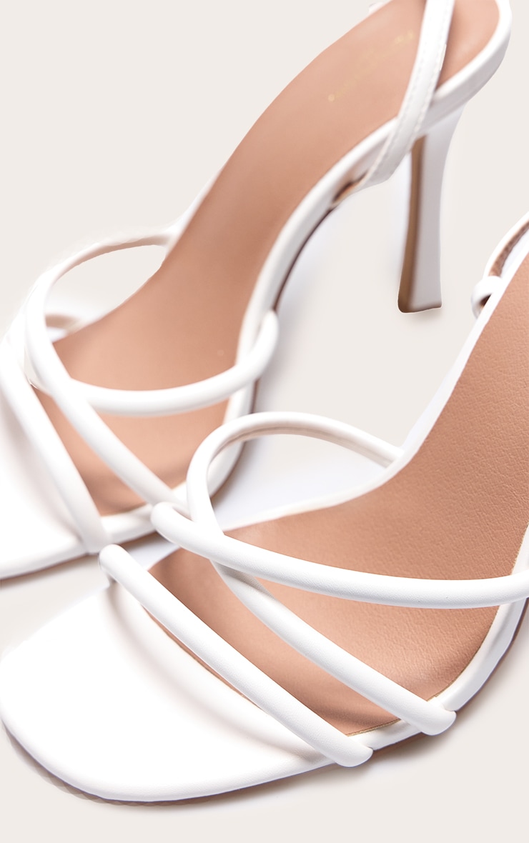 White Wide Fit Pu Square Toe Tube Cross Strap High Stiletto Heels image 4
