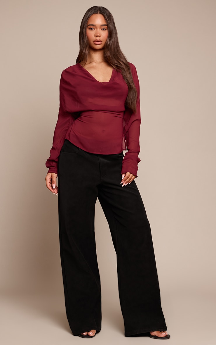 Plum Chiffon Cowl Neck Long Sleeve Blouse image 3
