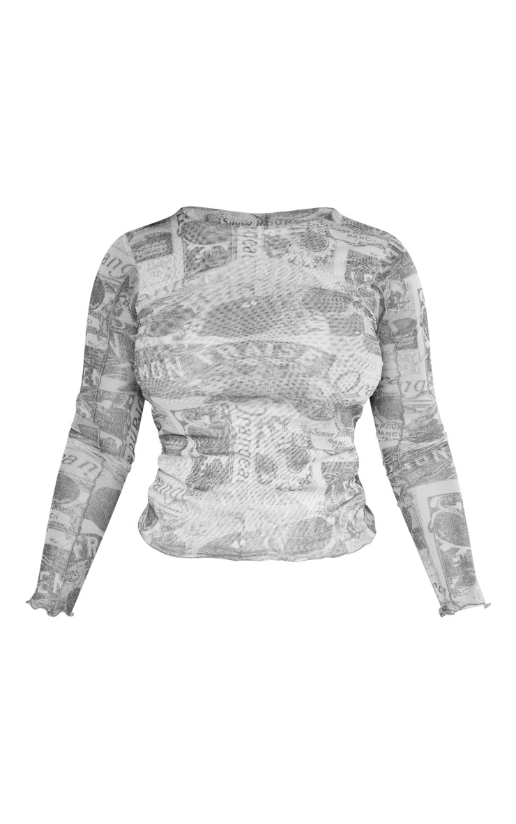 Shape Black Renaissance Printed Mesh Long Sleeve Top image 5