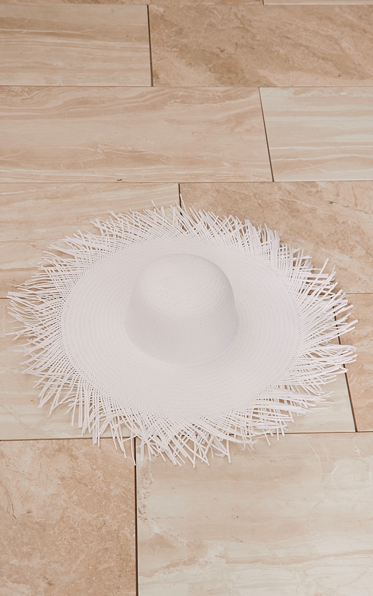 White Frayed Edge Straw Hat image 1