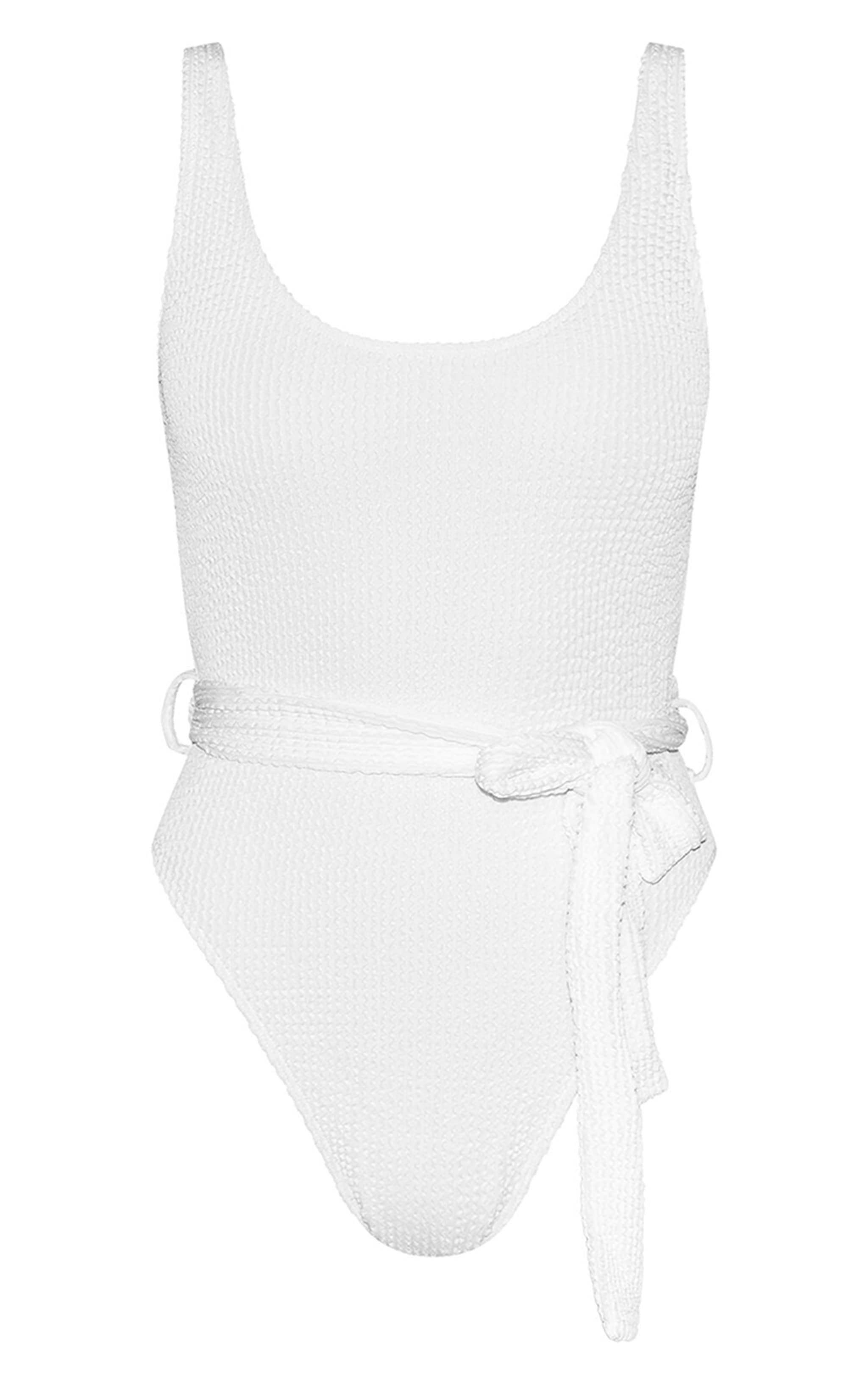 White Crinkle Tie Waist Detail Swimsuit | Swimwear
