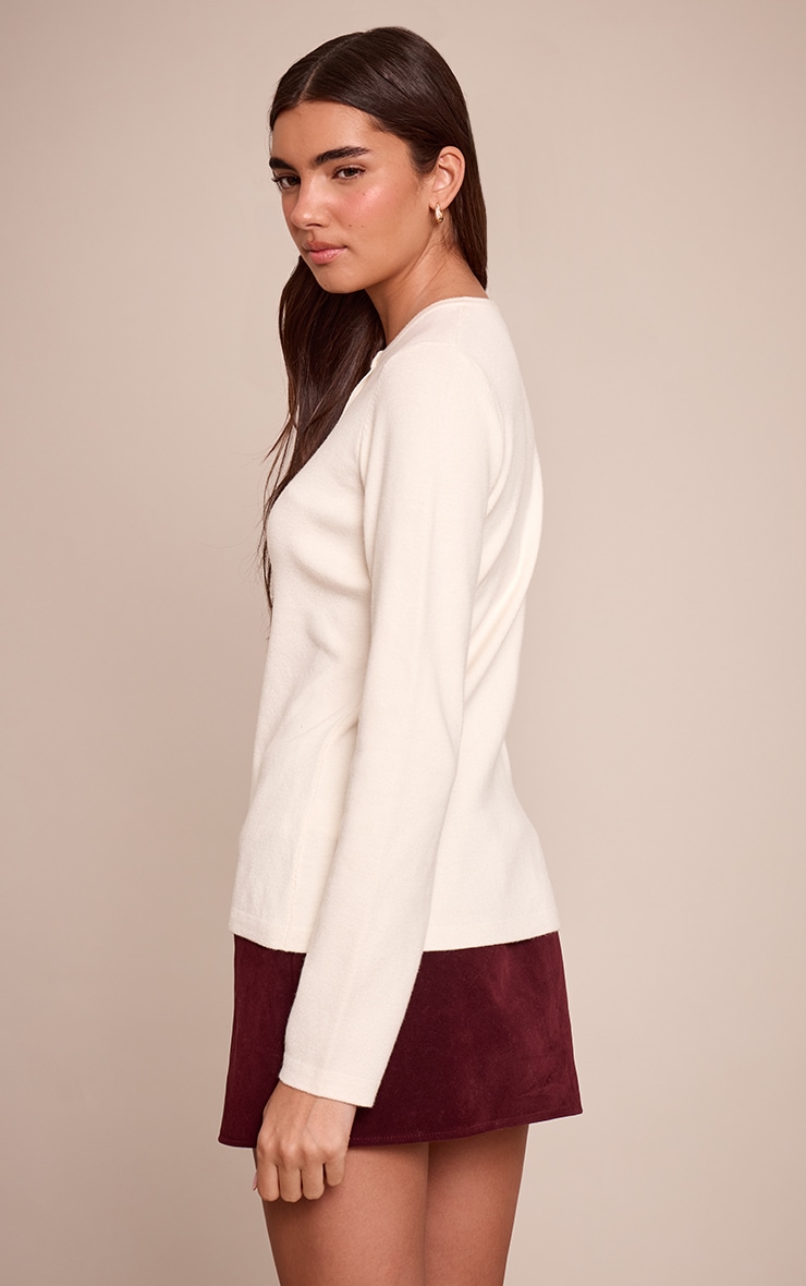 Cream Rib Knitted Button Down Cardigan  image 2