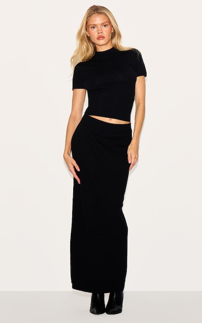 Black Basic Knit Maxi Skirt