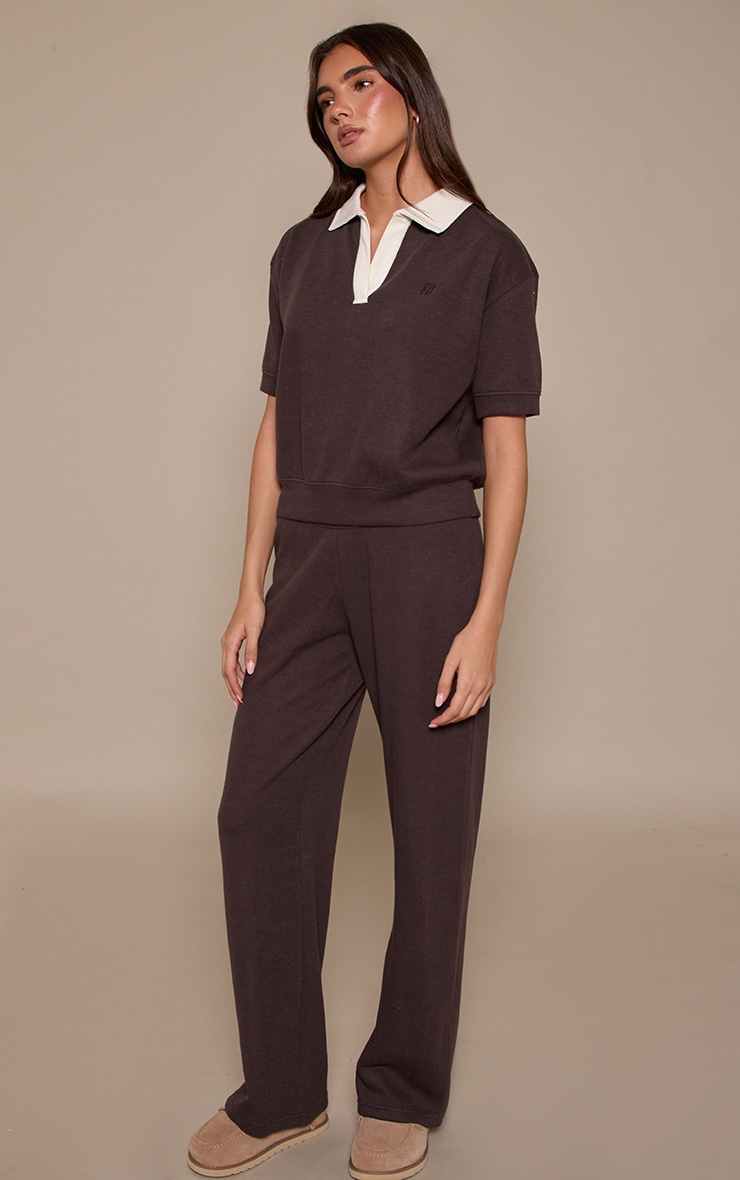 Brown Rib Thin Waistband Pants image 1