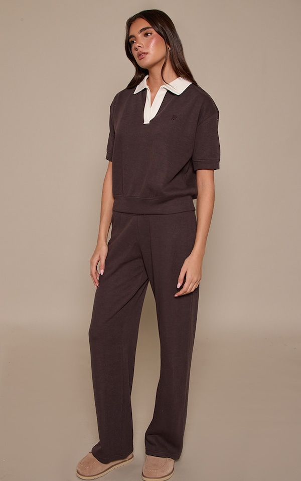 Brown Rib Thin Waistband Pants