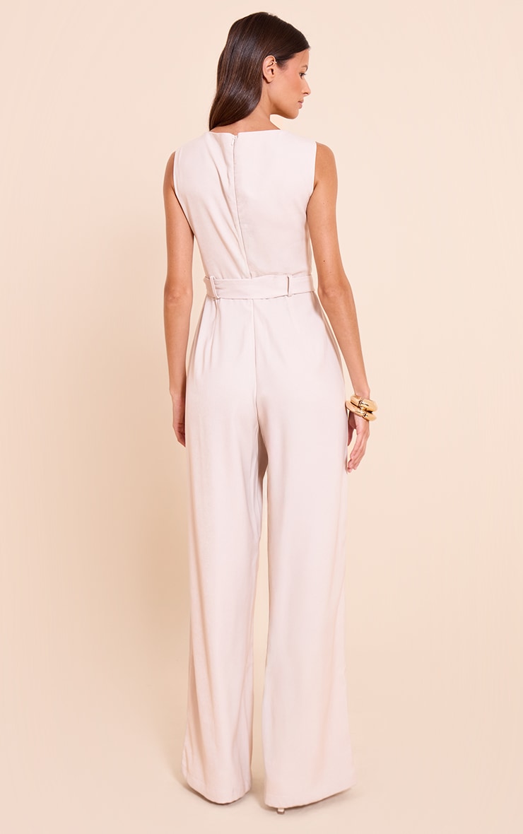 Stone Woven Boat Neck Straight Leg Jumpsuit image 2